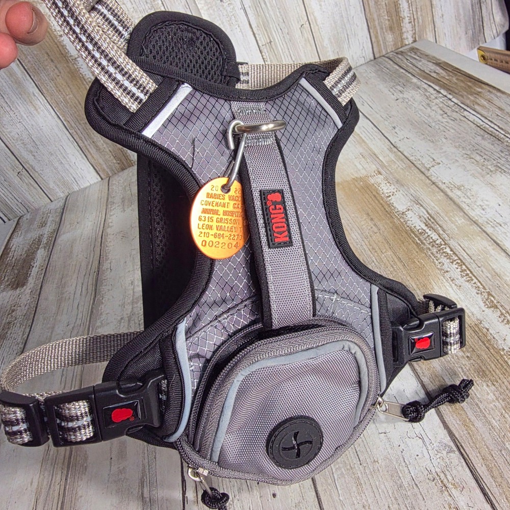 KONG Reflective Pocket Dog Harness Grey Ripstop Small Waste Bag Dispenser